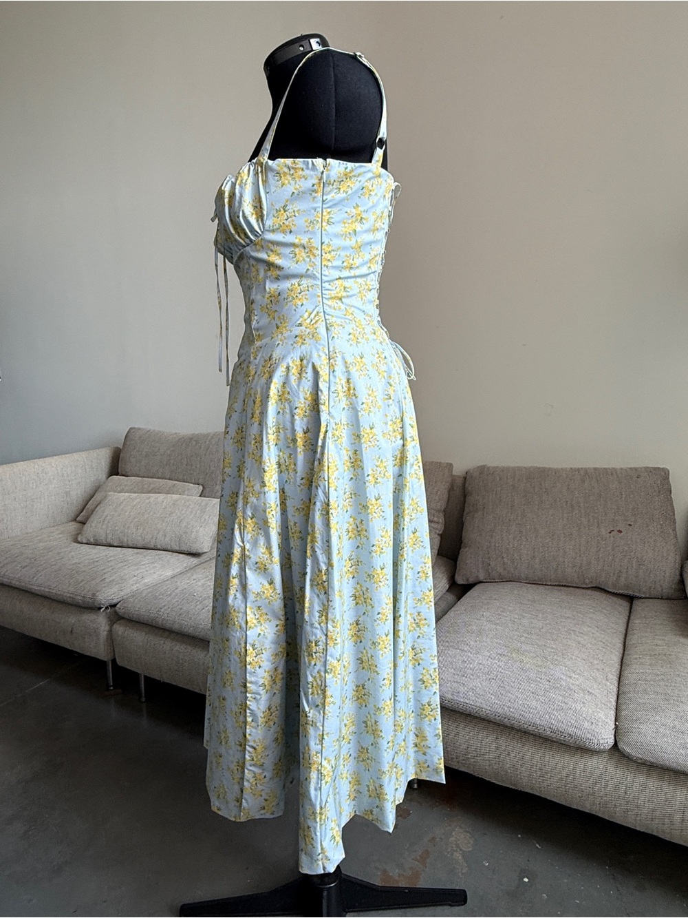 House of CB Pale Blue Maxi Dress with Yellow Floral Print
